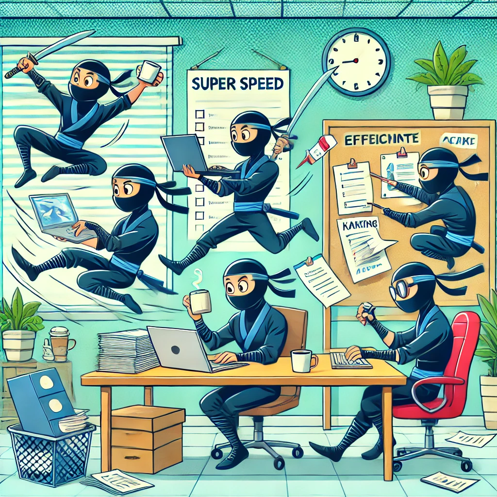 office full of ninjas who have increased productivity in the workplace