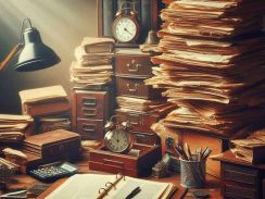 Evernote Bundles all over an old desk
