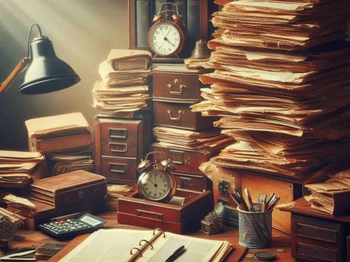 Evernote Bundles all over an old desk