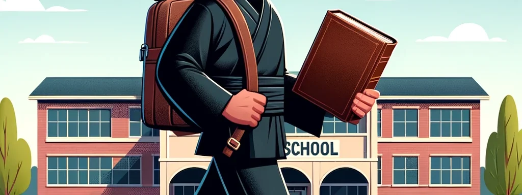 A ninja wearing a backpack on his way to school carrying his Everbook, an analog productivity system for students