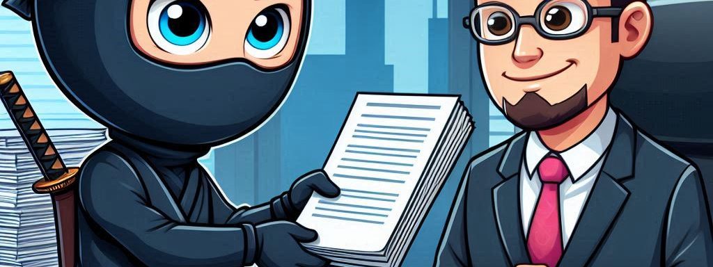 a ninja learning how to be a personal assistant to the ceo of a large company