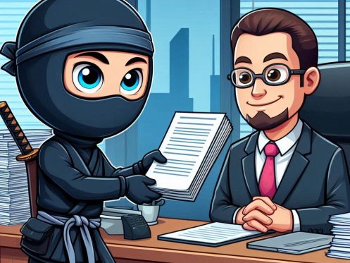 a ninja learning how to be a personal assistant to the ceo of a large company