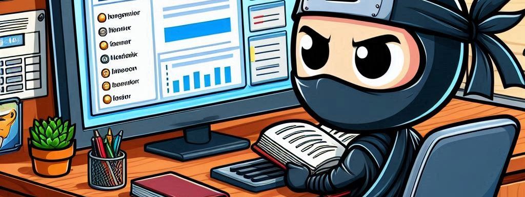 working diligently at his cubicle in the day of the life of the everbook ninja