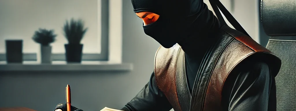 a focused ninja using his Everbook to focus on how to stay motivated