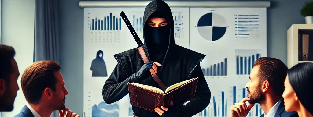 a ninja running a meeting at work using his Everbook, one of the best meeting management tools