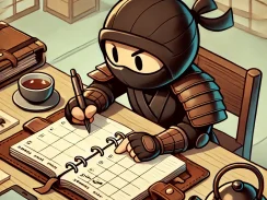 a ninja laying out his calendar in an everbook, the ultimate time management tool for students