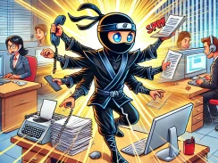 a ninja using her everbook to increase productivity in the workplace