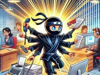 a ninja using her everbook to increase productivity in the workplace